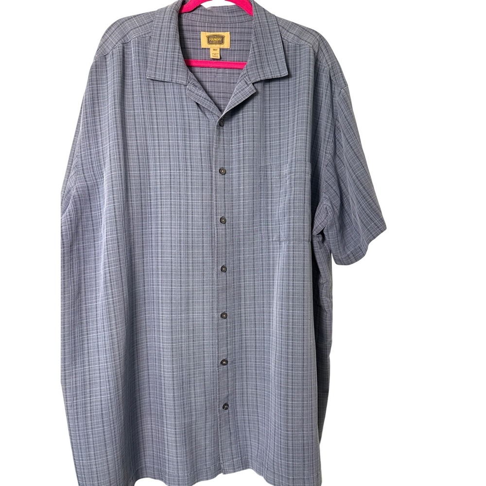 Foundry Supply Co Mens 3XLT‎ Blue Plaid Short Sleeve Camp Button Up Shirt Pocket